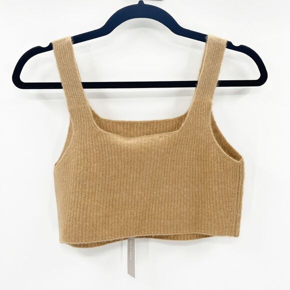 NWT Everlane Wool Blend Crop Tank Top Women's XXS Caramel Brown Knit Scoop Neck - Picture 3 of 5